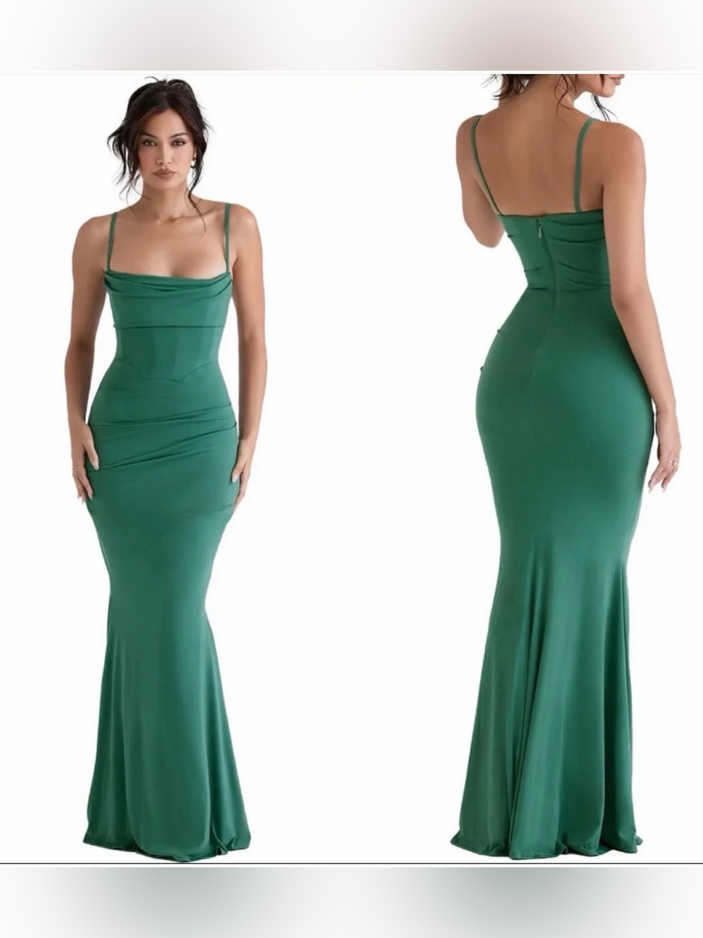 HOUSE OF CB ‘Milena’ Forest Green Corset Maxi Dress. Size medium.